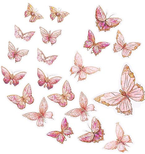 20 Stück Schmetterling Sticker Set Kinder, Scrapbooking Sticker, Glitzer Sticker Vintage, Schmetterlinge Deko Stickers, PET Schmetterling Aufkleber, Schmetterling Deko Set für DIY Fotoalbum Journaling