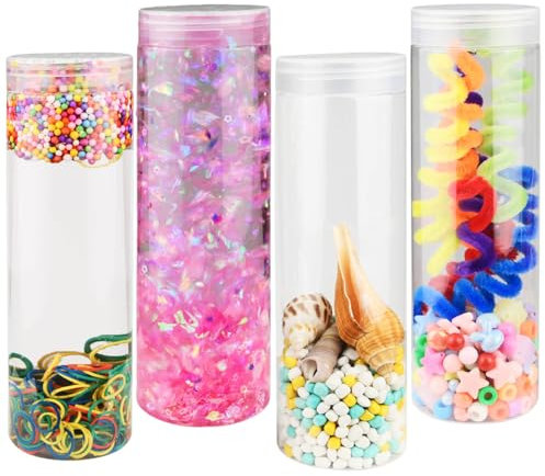 Sensorik Flasche Selber für Baby Kinder, 4 Sätze DIY Sensory Bottles 550ml mit Füllern, Sensorik Spielzeug Kleinkinder 1 2 3 Jahre, Montessori Motorikspielzeug Activity Spiel
