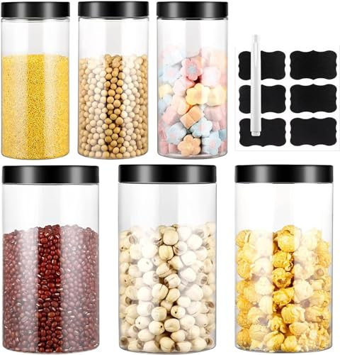 Wubushan Bocaux Rangement Cuisine, 6Pcs Boite Rangement Cuisine, Bocal 0.5L+1L, Pot Rangement Cuisine, Bocaux Plastique Avec Couvercle, Pot Plastique avec couvercle, Boite Conservation Alimentaire