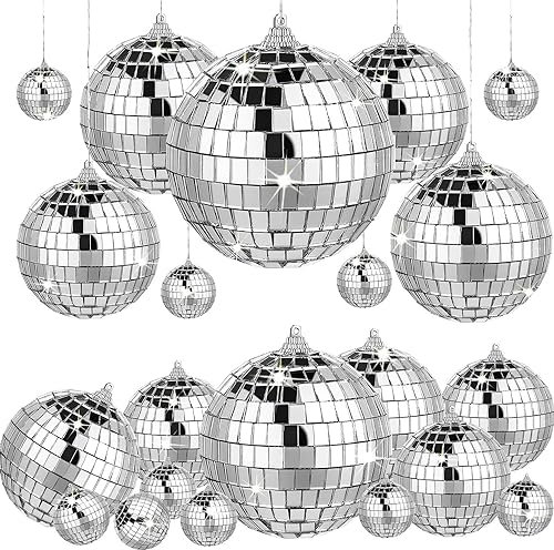 Klein Spiegelkugel,12Pcs Mini Discokugel,Silberne Hängekugel,Silber Discokugel,Silberne Spiegelkugeln,Disco Ball für Party,Mirrorball,Klassische Discokugel,Weihnachtsdekorationen Baumkugeln