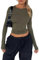 Women Y2k Basic Short Sleeve Top Slim Fitted Baby Tee Round Neck Skim Dupe Crop Top Blouse Aesthetic Streetwear (A3-Dark Green, S)