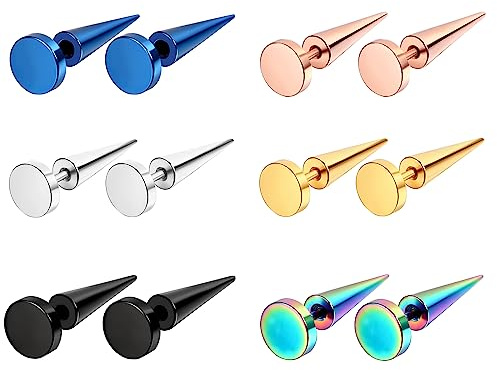 Aroncent 6 Paar Fake Plug Dehnstab Edelstahl Taper mit Gummi O-Ringe Fakeplugs Ohr Tunnel Piercing Ohrstecker Ohrringe Expander