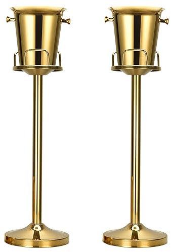 Champagner-Eimer mit Ständer, Eiskübel mit Ständer, Edelstahl-Eimer, Weinkühler auf Ständer, 5,4 kg, gehämmert, hoher Eiskübelständer für Party, Bar, KTV, Grill, Zuhause, 91 cm (Gold (2 Packungen)