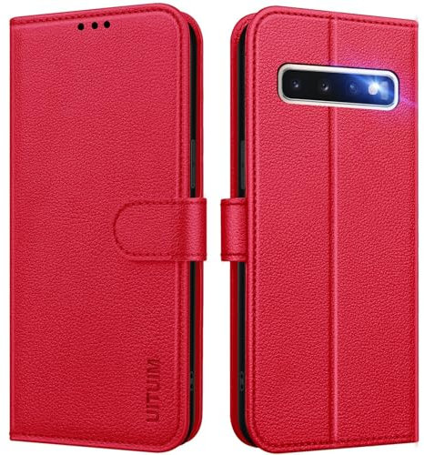 UITUIM Handyhülle für Samsung Galaxy S10 (Nicht für S10+), Klapphülle Leder Hülle Klappbar Flip Case Cover mit Magnet Kartenfach Geldbörse Ständer Etui Schutzhülle Handytasche für Samsung S10 4G,Rot