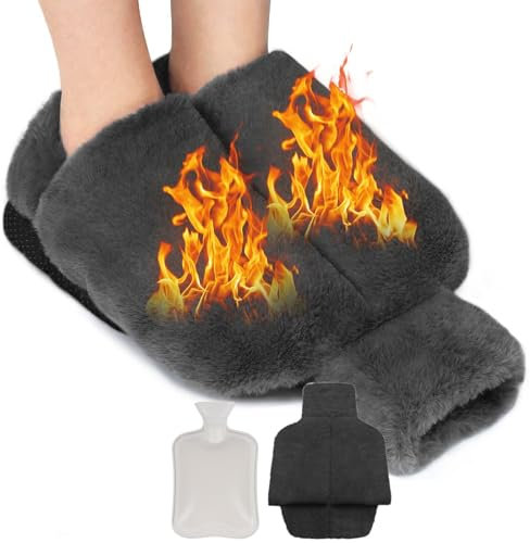 Flintronic Chauffe Pied, Bouillotte Pieds non Électrique, 2 en 1 Chausson chauffant avec Housses en Peluche, Chausson chauffant Pour Les Pieds Femme Homme, pour Adultes, Personnes Agées, Bureau