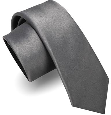 JEMYGINS Corbata estrecha para hombre, color liso 6 cm, gris oscuro, M