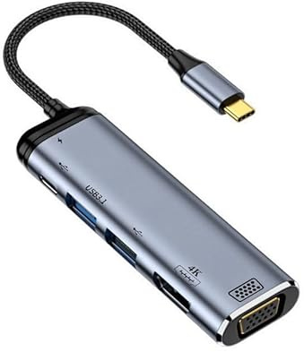 Leehitech USB C Docking Station 6 in 1 Adapter, USB C Multiport Hub mit 1080P VGA, 4K HDTV, PD 100W, USB 3.1 2.0, Type C 2.0 Multi Port Adapter für Laptops, iPhone 16 Serie, iPad, Steam Deck
