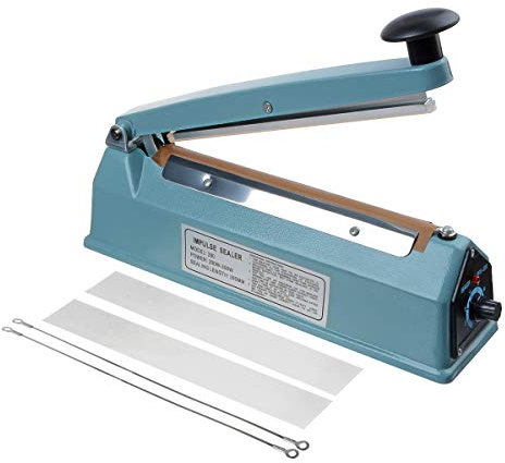 8 (200mm) Impulse Heat Sealer Upgrade thicken iron case- Manual Poly Bag Heat Sealing Machine Closer Kit w/Adjustable Timer, Portable with Free Replacement Element Grip and Teflon Tape (8 Inch)