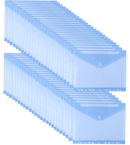 VIDETOL 50 Stück Dokumententasche A4 Abheftbar, Dokumentenmappe A4 mit 11 Lochrand, Druckknopf und Etikettentasche, Blau Sammelmappe A4 für Dokumente Organisieren