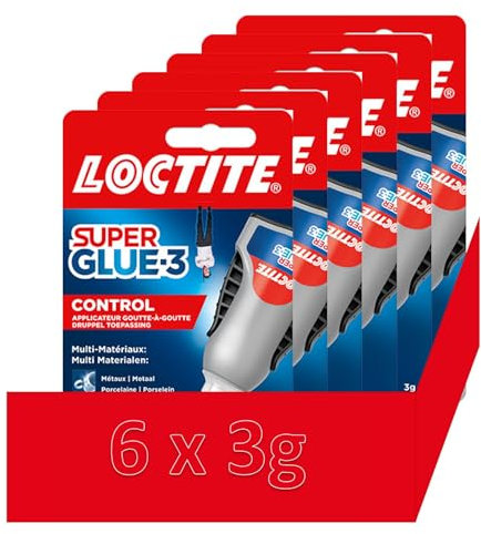 Super Glue 3 Control, pegamento instantáneo superpotente con flujo controlado, pegamento universal para la mayoría de los materiales, pegamento líquido en una botella antichoque de 6 x 3 g
