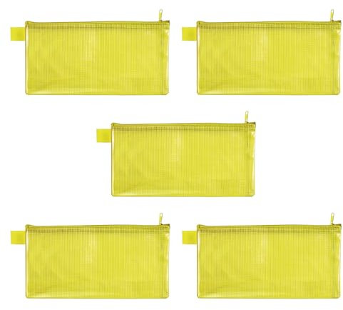 VELOFLEX 2706010-5 - Reißverschlusstasche gelb, 5 Stück, 235 x 125 mm, Dokumententasche aus gewebeverstärktem EVA-Material