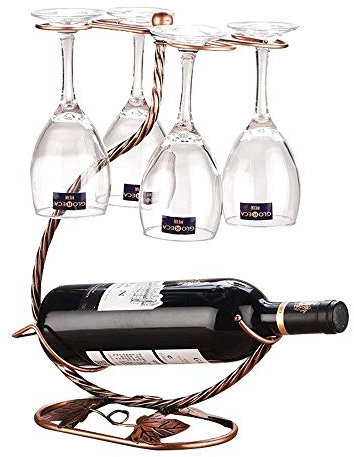 BHWOFGWP 1-bottle European Creative Iron Metal Wine Rack Vertical Stemware Glass Wine Holder Kitchen Bar Restaurant Decor Free Standing Countertop Wine Shelf Stand Comfortable anniversary