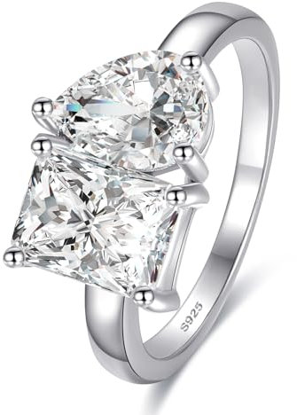 Yaresul Toi Et Moi Ring Damen Ringe Silber 925 Verlobungsring Damen Weißgold plattiert 1,5ct 6x8mm Doppelstein Ring Birne Geschnittenen Zirkonia Hochzeit Ring,Größe 52(16.6)