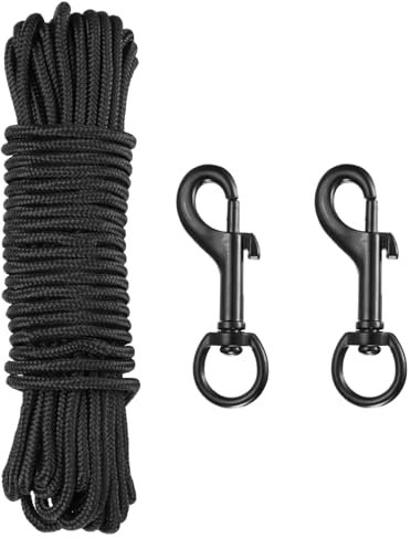 sourcing map 50Ft Flag Pole Rope 1/4 Diameter Nylon Flag Pole Halyards Rope with 2 Pcs Swivel Clips Hooks for Flagpoles, Clothesline, Swing, Camping, Black