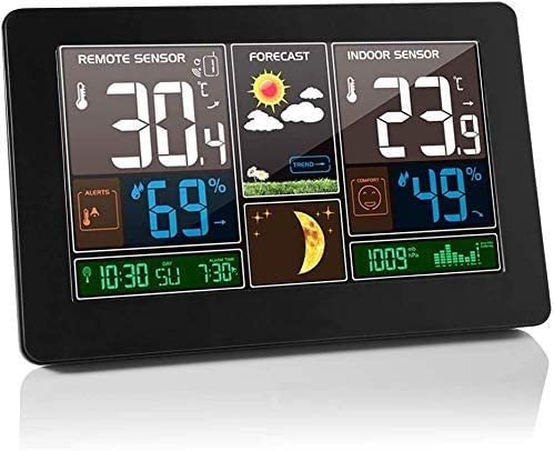 GeRRiT Weather Stations With Outdoor Sensor Wireless With Alert And Temperature/Humidity/Barometric/Forecast/Moon Phase/Alarm Clock LCD Digital Weather Station