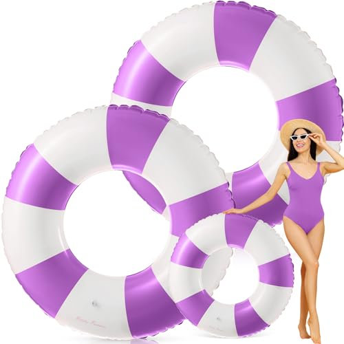 Foilswirl Jumbo-Schwimmring, 122,9 cm, violett, gestreift, aufblasbar, für Kinder, Erwachsene, Schwimmbad, Sommer, Strand, Junggesellinnenabschied, Hochzeit, Party, Dekoration, Zubehör, 2 Stück