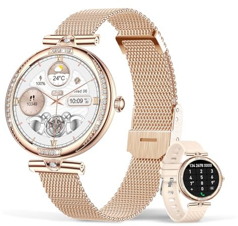 SoPrii Smartwatch Donna Chiamate Bluetooth, 1.19 HD Smart Watch Orologio con Cardiofrequenzimetro SpO2 Sonno Fisiologia Femminile IP68 Messaggi 100 modalità Sportive iOS Android Oro Rosa Regalo