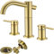 HOMYEP Gebürstete Gold Badezimmer Wasserhahn 3 Loch 2 Griff 8 Zoll weit verbreitet Badezimmer Waschbecken Wasserhahn mit Überlauf Ablaufablauf Messing Wasserhahn für Badezimmer Waschbecken