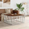 Hommdiy Couchtisch, Beistelltisch mit viel Platz für Snacks Getränke, Sofatisch für Wohnzimmer, Tisch Kaffeetisch Telefontisch, Edelstahl Altholz Massiv Silber,Holz