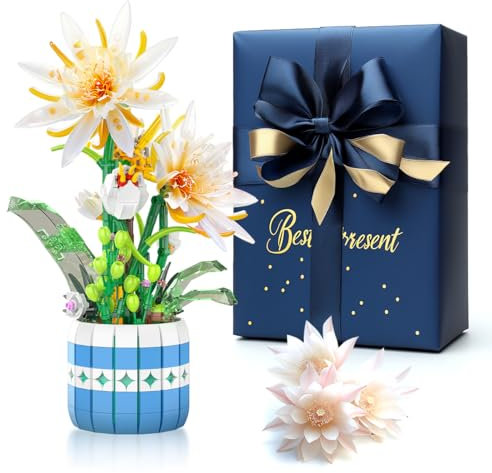 Epiphyllum Flowers Building Set, 835 Pieces Artificial Flowers Plants Building Kit fpr Adults, Botanical Collection, Creative Birthday, Valentine's Day, for Women Adults Kids