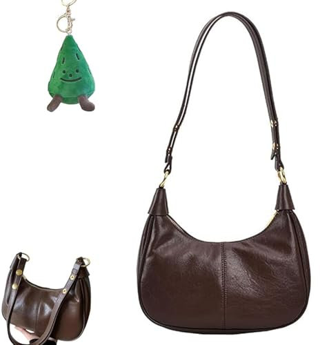 FTEAEYJLH 2025 Designer-Hobo-Schultertasche Für Damen in Volltonfarbe – Vielseitige Und Elegante Halbmond-Unterarmtasche (Coffee)