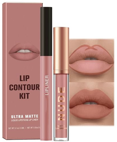 Nude Lipstick and Lip Liner Set - Long-Lasting Waterproof Lip Stain - Highly Pigmented Makeup Kit for Daily and Holiday Gifts - Non-Sticky Formula (09)