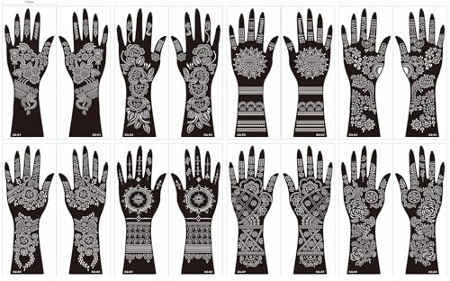 Henna Tattoo Stencils, 8 Sheets Hand Designs for Women and Girls, Temporary Tattoo Kit