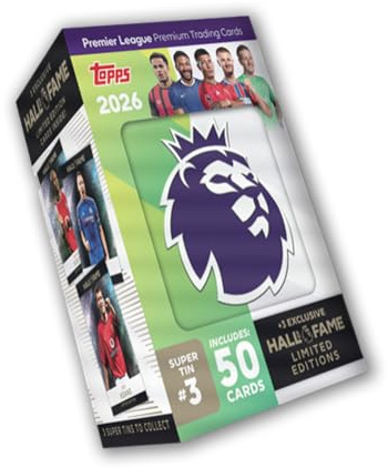 Topps Premier League 2026 - Debut Edition - Hall of Fame Super Tin #3. Contains 50 cards plus 3 Hall of Fame LE cards.