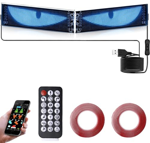 Leikurvo 2 Luces LED Ojos de Diablo para Autos/Camiones, 10x35 cm, Letreros Luminosos Personalizados con Mensaje LED Desplazable y Control por App, Bluetooth, USB 5V