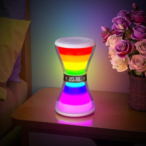 AFEXOA Digital Wecker mit Licht,Sanduhrform Tischuhr mit Snooze,Timer 5-90min,Dimmbar Nachtlicht,Geschenk für Mädchen Frauen Kinder Tageslichtwecker mit Regenbogen Stimmungslicht für Schlafzimmer