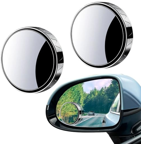 2 Pcs Blind Spot Auxiliary Mirrors 360° Rotate Sway Adjustable Convex Mirrors Suction Cup Car Rearview Round Mirror HD Glass Wide Angle Blindspot Mirror for Universal Cars Traffic Safety (Silver)