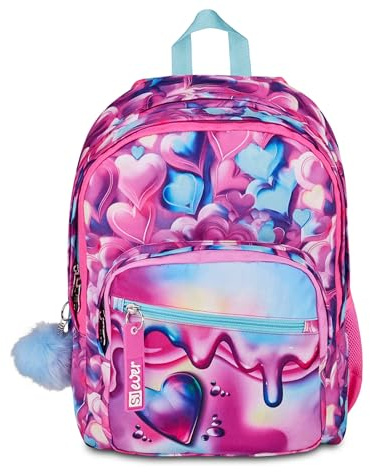 SJ GANG STYLE JAM GANG Zaino Scuola Doppio Scomparto, Sj Ever Pink Beat, Rosa, 31 L, Con Tasca Porta Borraccia e Charm Staccabile, Elementari, Bambina