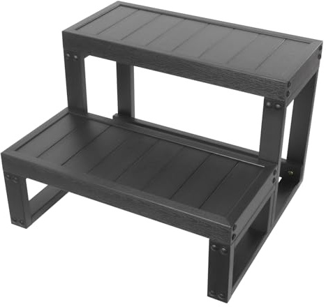 2-Stufige Whirlpool-Treppe, Schwarz, WPC Material, 60x54x42,3 cm, rutschfest, Spa-Stufen für Badewanne, Moderne Badezimmerstufe