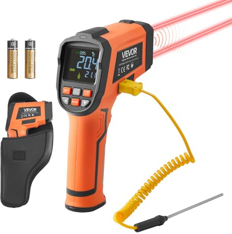 VEVOR Thermomètre Infrarouge -30 ℃ à 1200 ℃ Thermomètre Laser Double pour Plancha, Cuisine, Moteurs, Usage Industriel, Four à Pizza, avec Sonde Thermocouple Type K, Sans Contact, (Pas pour l'Homme)