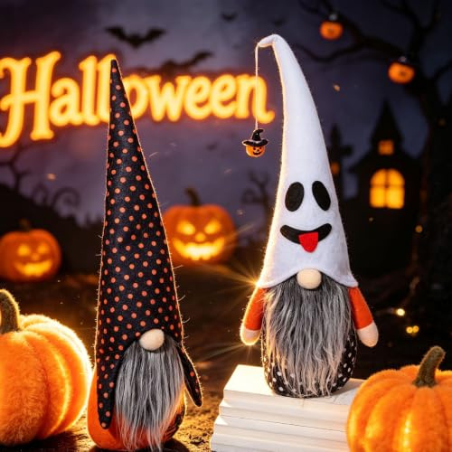 Halloween Deko Wichtel Figuren,2er Halloween Dekoration Wichtel Figur Plüsch Zwerg Ornament Herbstdeko Wichtel Figuren mit Totenschädel Fledermäuse Herbstwichtel für Helloween Herbst Thanksgiving (B)