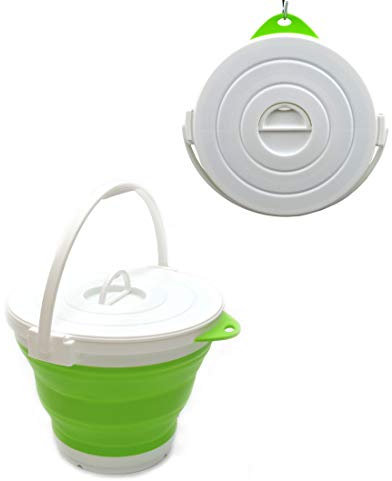 SAMMART 10L Collapsible Fishing Bucket with Locking Lid Portable Water Pail-Space Saving Outdoor Waterpot (Grün)