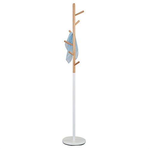 IDIMEX Kleiderständer Enrico mit 6 Haken, Weiß/Natur – stabile Standgarderobe aus Metall und massivem Kiefernholz, platzsparendes Design für Flur Büro und Empfangsbereich