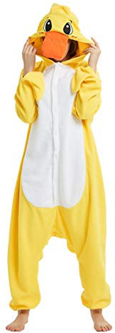 FunnyCos Tier-Onesie für Erwachsene, Halloween, Schlafanzug, Cosplay, Kostüm, mit Kapuze, Loungewear, Ente, 46