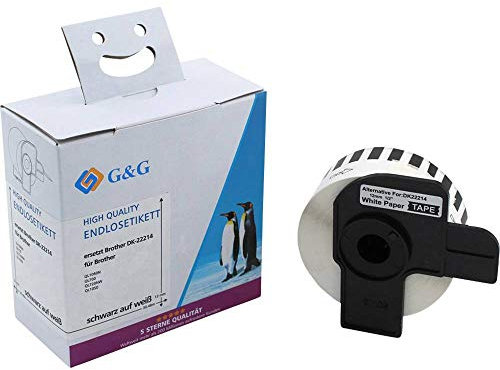 G&G endlos Etiketten kompatibel zu Brother DK-22214 (12mm x 30,48m) schwarz auf weiß