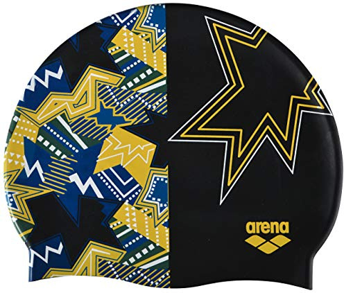 Arena Print 2 Unisex Silicone Swim Cap for Adults, Women and Men Intensive Training Comfortable Non-Slip Long Hair Swimming Hat, Lightshow Black