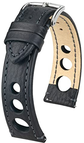 HIRSCH Unisex Uhrenarmband Büffelkalb Modell Rally 18 mm Schwarz/schwarz