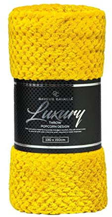 CT Popcorn Style Luxurious Throws Super Soft Warm Cosy Sofa and Bed Fleece Blankets (Ochre, Double [150x200cms])