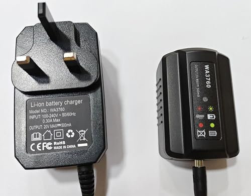 JANRI Replacement charger compatible with Worx 20V WA3551 WA3553 WA3014 WA3641 4PIN Lithium Battery compatible with WA3760 WA3772 WA3880 WA3883 UK plug