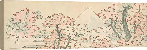 ART PRINT CAFE' – Quadri giapponesi – Stampa su tela – Katsushika Hokusai, Monte Fuji con ciliegi in fiore – misura 100x35 cm