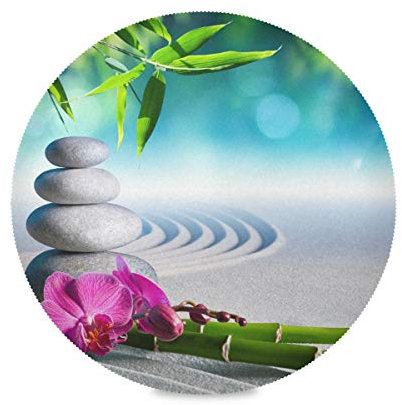 TropicalLife HaJie Orchidee Bambus Stein Japanischer Zen Tischset Set von 1 Stück, rutschfest, hitzebeständig, rund, Tischset für Zuhause, Urlaub, Party, Esszimmer Dekoration