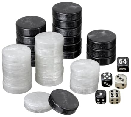 Set of Backgammon Pieces/Checkers (Black/White, 34mm)
