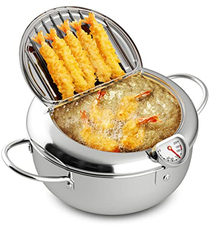 Mini Deep Fryer, Japanese Frying Pot, Temperature Gauge, 3.6 Quarts (3.2L)