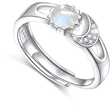 S925 Sterling Silber Opal Ringe für Damen Sonne Mond Einstellbar Ringe Schmuck Weihnachts Geburtstagsgeschenk für Frauen (59(18.8))
