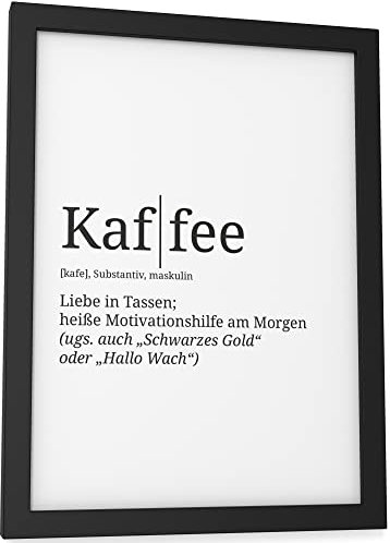Papierschmiede® Definition: Kaffee, DIN A5 fertig gerahmt (Rahmen: Material und Farbe wählbar), Wandbild für Wohnzimmer, Schlafzimmer, Küche, Esszimmer, Poster Geschenk Wanddeko aufhängefertig