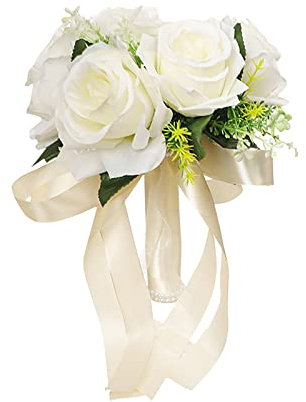 Yuemei Romantischer Hochzeitsstrauß Kristall Seidenrosen Braut Hochzeit Handstrauß Brautjungfer Hält Künstliche Gefälschte Blumen Seiden Kunstblumen Blumenstrauß Zum Valentinstag (White, A)